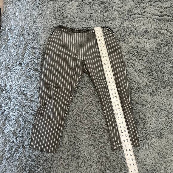 Very J Linen Blend Gray White Striped Drop Waist Ankle Pants Women’s Medium - Picture 5 of 9